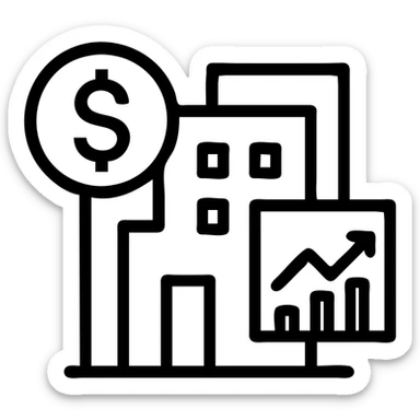 financial department icon, minimalist, with dollar sign and chart sticker