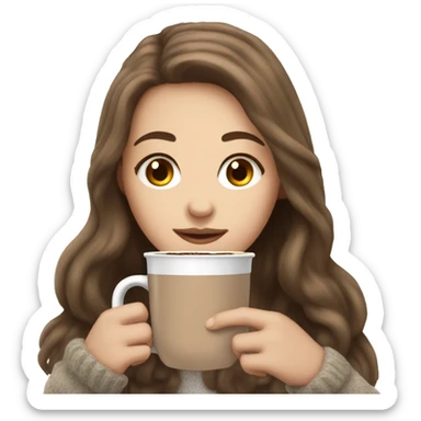 White girl with brown long hair and hot chocolate  sticker