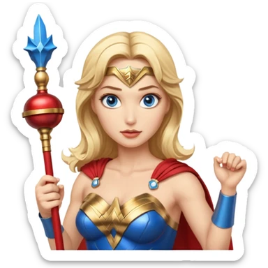 Blonde blue eyes Wonder Woman holding bell and baton sticker