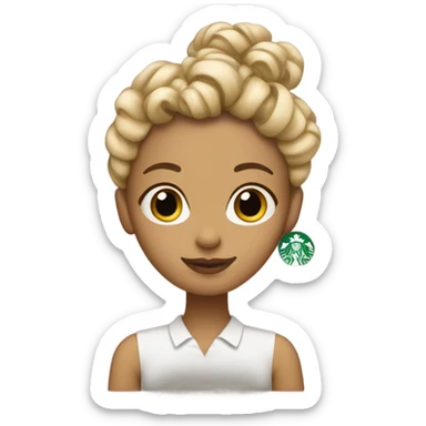 girl holding starbucks blonde hair in a curly bun sticker
