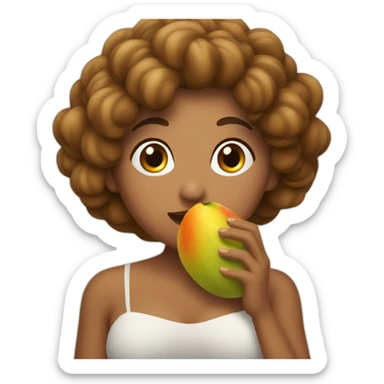 Mujer venezolana piel canela y pelo rizado comiendo mangos  sticker