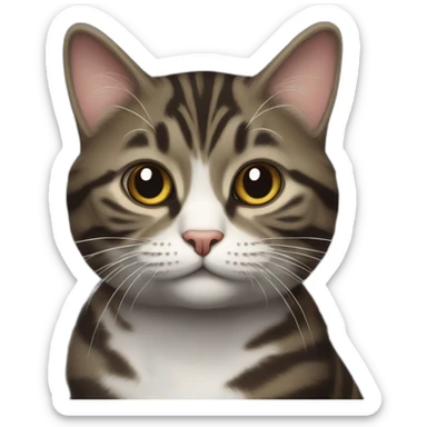 european cat with dark pinstripe tabby color and dark brown wool with white breasts play with ball sticker