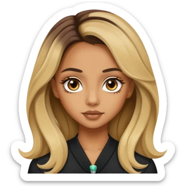 Jade Thirlwall with long dark brown hair with blonde highlights sticker