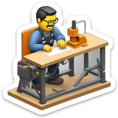 isometric fabricator working in creative workshop cnc machine woodshop metalshop industrial  sticker