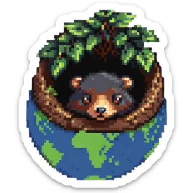 pixel art of a mole peeking out of the earth sticker