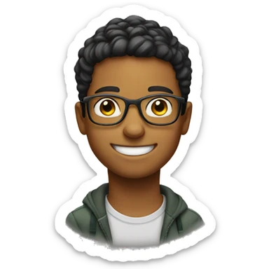 smiling boy looking at viewer with glasses sticker