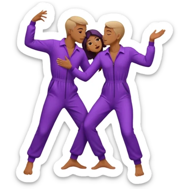 Last two brain cells dancing looking weird and kissing. not iphone emoji style. they wear purple jumpsuits sticker