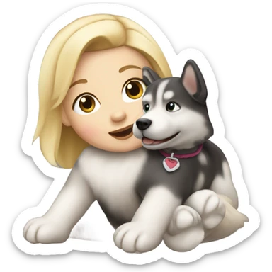 Blonde baby riding a malamute dog sticker