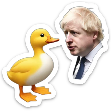Boris Johnson looking at a duck sticker