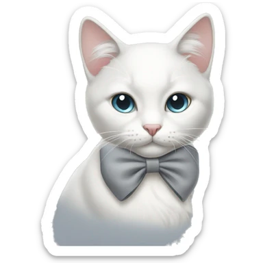 White and grey cat with bow  sticker