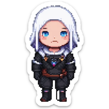 pixel art character in thoughtful pose sticker