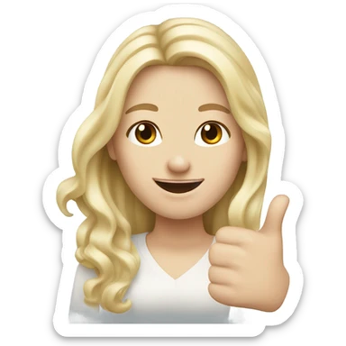 Woman, white skin, pale skin, long hair, blonde hair, wavy hair, thumbs up sticker