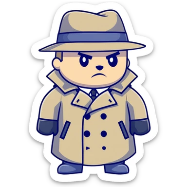 cartoonish spy Штирлиц in a trench coat and hat, looking serious sticker