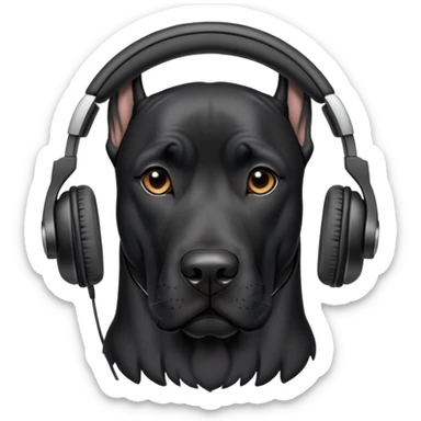 Black Great Dane with headphones on sticker