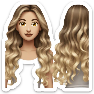 White girl with long voluminous brown hair with blonde highlights balayage sticker