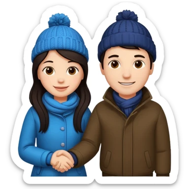 date night christmas couples, dark hair, holding hands, looking at each other, wearing a winter outfits sticker