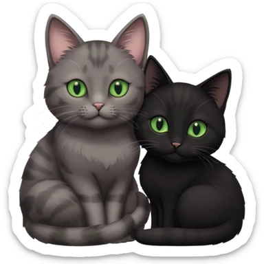 1 grey cat with pastal green eyes and 1 black with green eyes cat cuddling sticker
