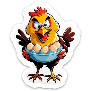 Mad chicken with eggs sticker