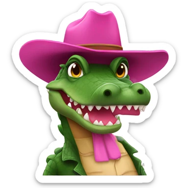Alligator wearing a pink cowboy hat sticker