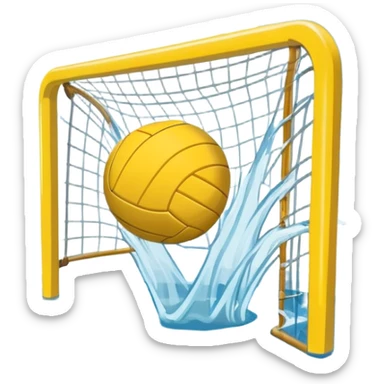 An icon showing a water polo ball floating on the surface of a pool, with a goal frame in the background, and water splashing around. The design captures the intensity of the game with visible ripples on the water. Transparent background highlights the excitement of water polo. sticker