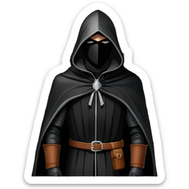 icon featuring Assasin's Creed in an iconic assassin's hood, standing tall against the backdrop of Florence. The design captures the essence of adventure, with intricate details of historical architecture and a sense of mystery. The character is poised, ready for action. transparent background. sticker