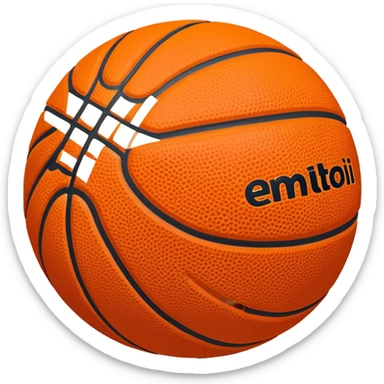 Cinematic Realistic image of a basketball rendered in vivid orange with a pebbled surface texture and crisp stitching details, set against a high-contrast backdrop that highlights its dynamic, sporty essence sticker