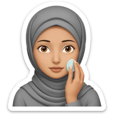 wanita berhijab abu-abu lagi skincare di muka sticker