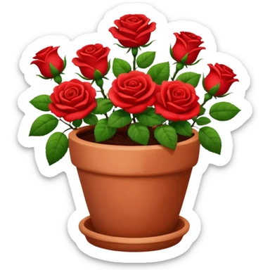 flower pot with red rose flowers sticker