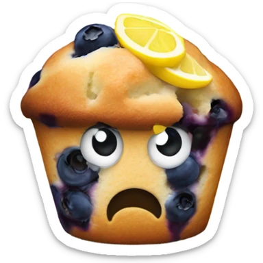 Blueberry muffin with lemon sticker