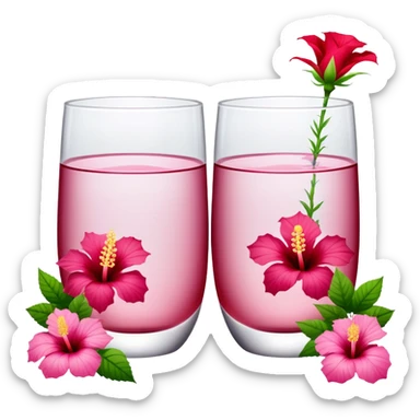 Elegant crystal drinking glasses surrounded with roses and hibiscus flowers sticker