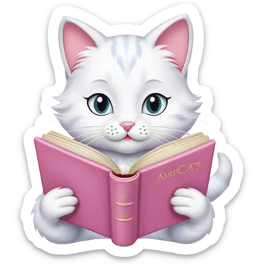 cat marie from aristocats with pink bow reading a book sticker