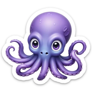 Cinematic Cute Baby Octopus Portrait Emoji, Head tilted slightly in a curious and endearing way, featuring a smooth, rounded light blue-purple body with enormous, sparkling eyes filled with warmth and innocence, delicate tentacles curling playfully, Simplified yet irresistibly adorable features, highly detailed, glowing with a soft, dreamy marine glow, high shine, affectionate and gentle, stylized with a touch of whimsical deep-sea charm, soft glowing outline, capturing the essence of a tiny, inquisitive octopus that looks ready to gently drift into your heart! sticker