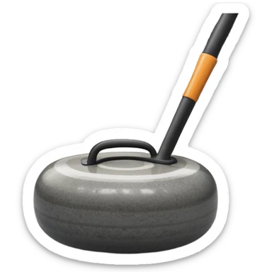 An icon showing a detailed close-up of a curling stone sliding across the ice, with a broom in motion beside it. The background features an indoor stadium with cheering spectators on the stands. Transparent background captures the strategy and focus of curling. sticker