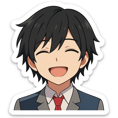 Anime-style emoji combining Hiro from 'Darling in the Franxx', Miamur from 'Horimiya', and Kanata Asai from 'Ovation Moments' sticker