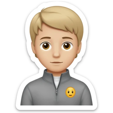 boy with dark blonde hair middle part with a quarter zip and a ' overhemd' underneath sticker