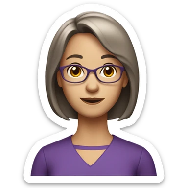 older girl teacher with straight short brown hair and bang purple shirt sticker