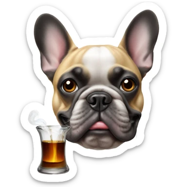 A French bulldog smokes from a glass pipe sticker