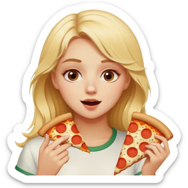 Blonde girl eating pizza sticker