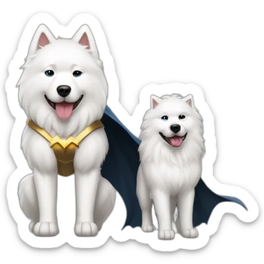 Samoyed with Batman and Wonder Woman sticker
