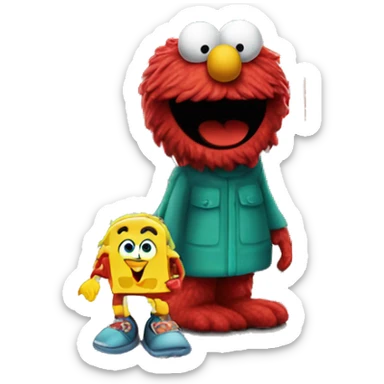 Elmo go to a subway train with SpongeBob sticker