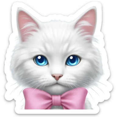 white cat with a pink bow and blue eyes fluffy fur  sticker