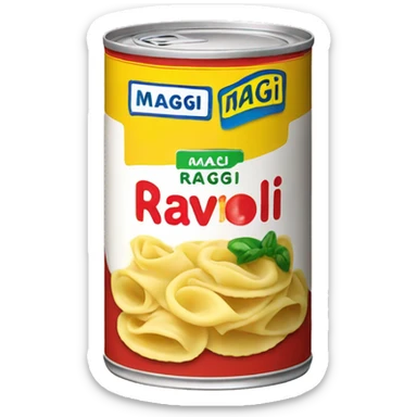 a can of ravioli Maggi branded sticker