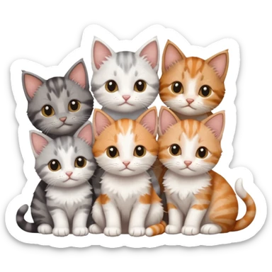 6 tiny kittens cuddling together all various different natural colours including grey and white, ginger and white, calico, grey, and brown tabby and white sticker