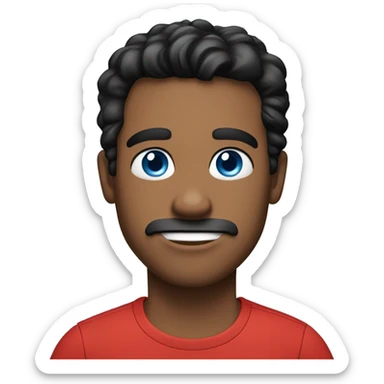 man, red t-shirt, black hair, light skin, blue eyes sticker