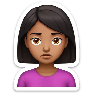 Emoji girl with brown skin and black hair looking annoyed sticker