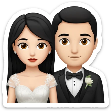 White skin Bride with black hair black eyes and brown skin groom with black hair black eyes sticker