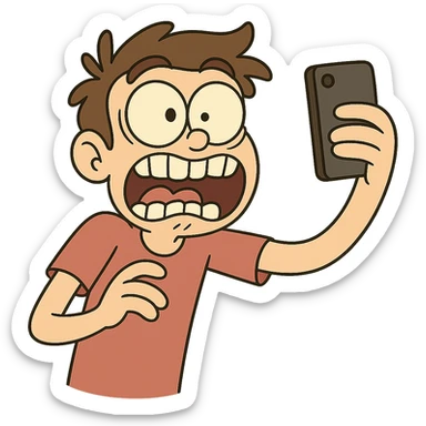 Make the boy's expression funny and exaggerated, keep the cartoon flat toon style, no background. sticker