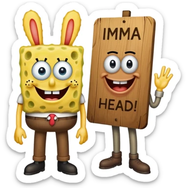 Make SpongeBob have his pants  and make him with mr krab and make them a wooden that’s says imma head out sticker