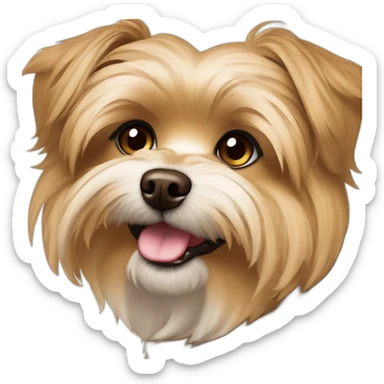 fluffy brown morkie dog with long hair and brown nose sticker