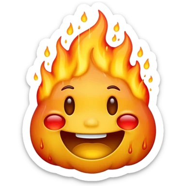 Generate an emoji that is simultaneously grinning nervously, crying, and melting while on fire.  sticker